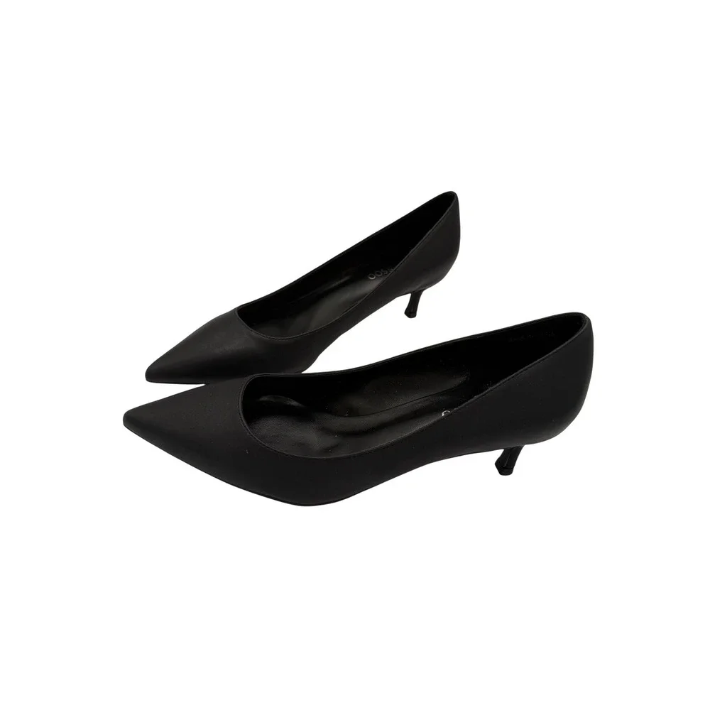 CAMSSOO Womens Black Pointed Toe Kitten Heel Pumps Size 39 Business Formal Shoes